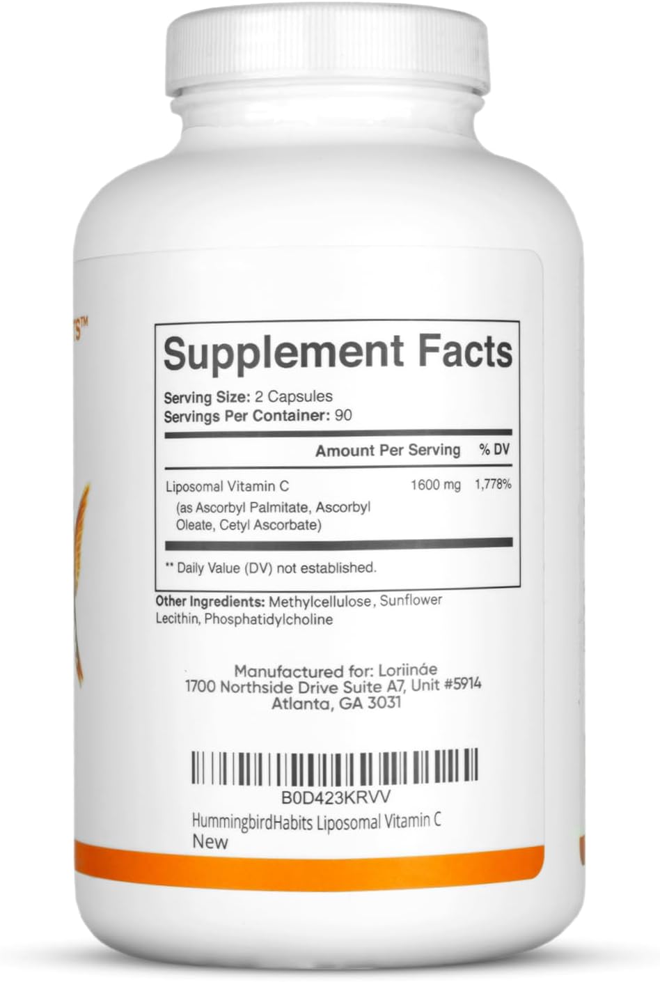 High Absorption Liposomal Vitamin C 1600mg for Immune Support, Antioxidant Supplement for Collagen Synthesis, Joint Health & Skin - 180 Vegan Capsules