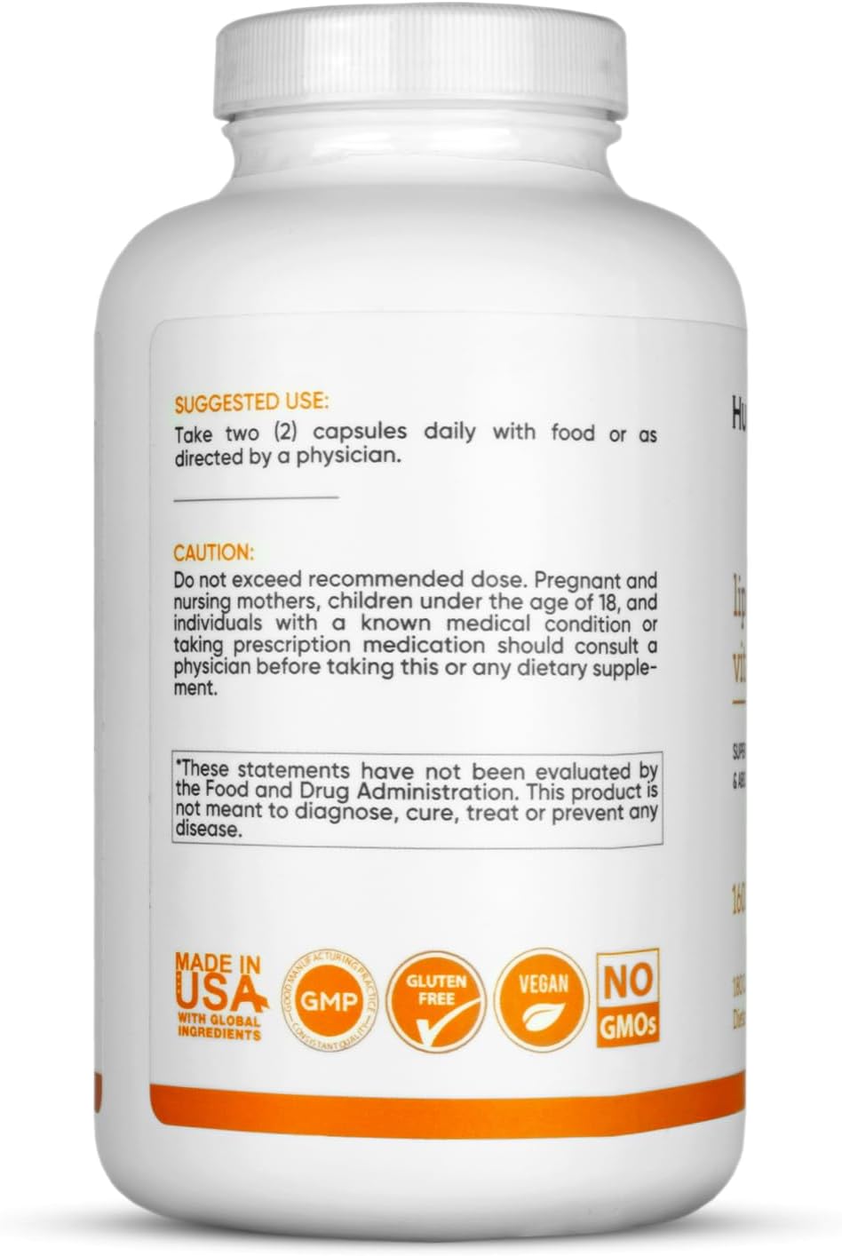 High Absorption Liposomal Vitamin C 1600mg for Immune Support, Antioxidant Supplement for Collagen Synthesis, Joint Health & Skin - 180 Vegan Capsules