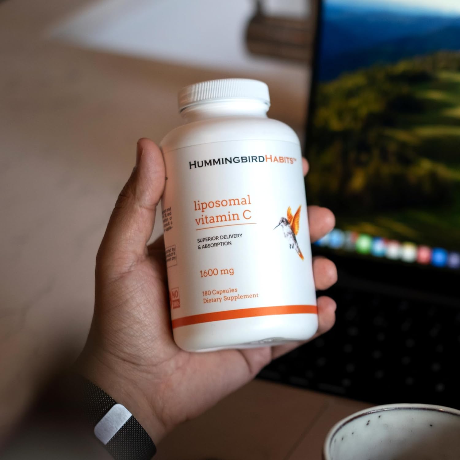 High Absorption Liposomal Vitamin C 1600mg for Immune Support, Antioxidant Supplement for Collagen Synthesis, Joint Health & Skin - 180 Vegan Capsules