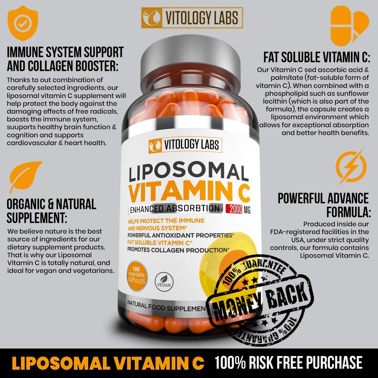 High Absorption Liposomal Vitamin C 2000mg - 180 Capsules - Premium Immune Support & Collagen Booster - Antioxidant Rich Formula - Fat-Soluble Supplement