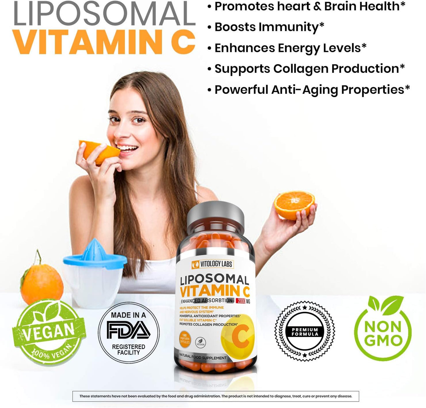 High Absorption Liposomal Vitamin C 2000mg - 180 Capsules - Premium Immune Support & Collagen Booster - Antioxidant Rich Formula - Fat-Soluble Supplement