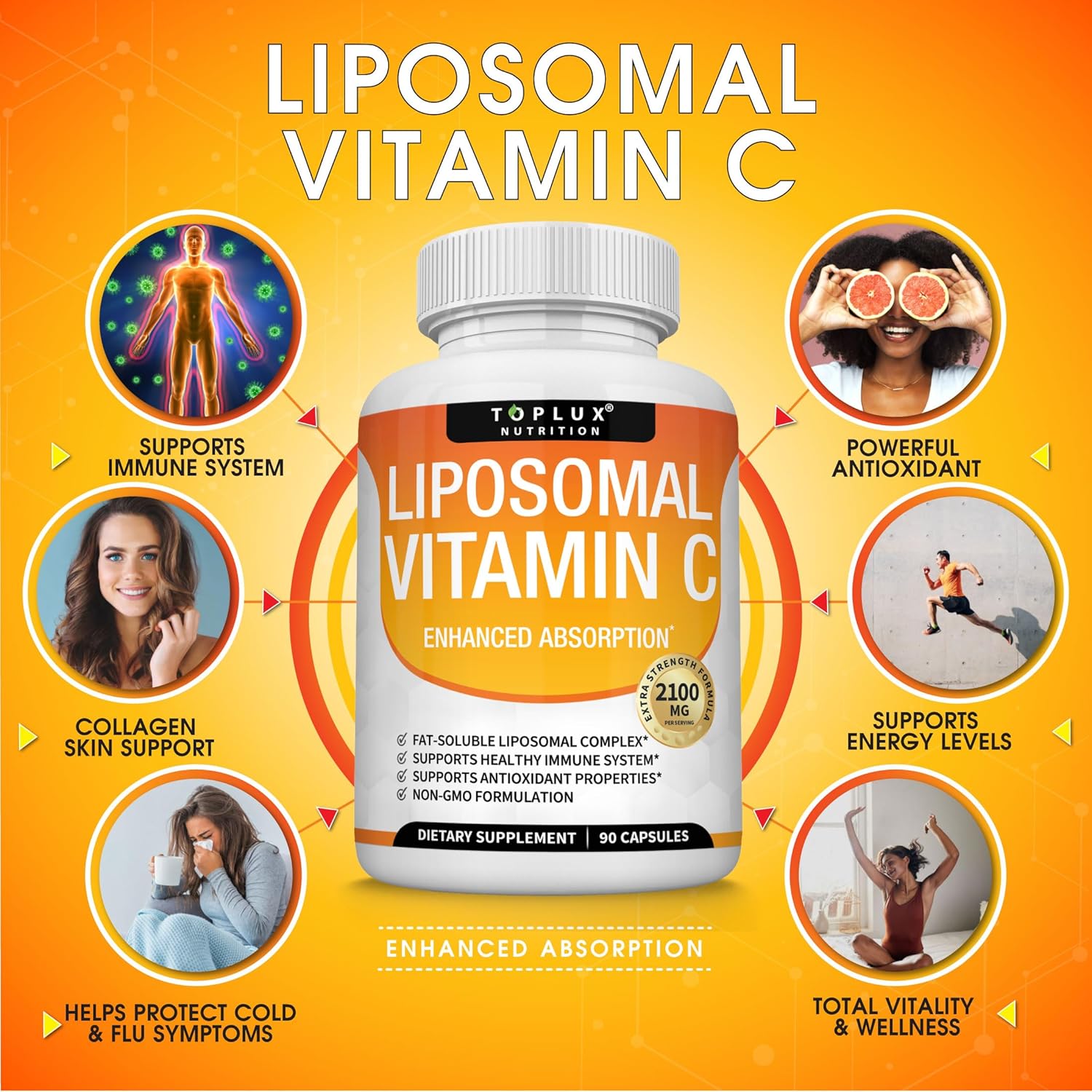 High Absorption Liposomal Vitamin C 2100mg for Immune Support & Collagen Booster - Powerful Antioxidant with MCT Oil & Sunflower Lecithin - Vegan Non-GMO Formula