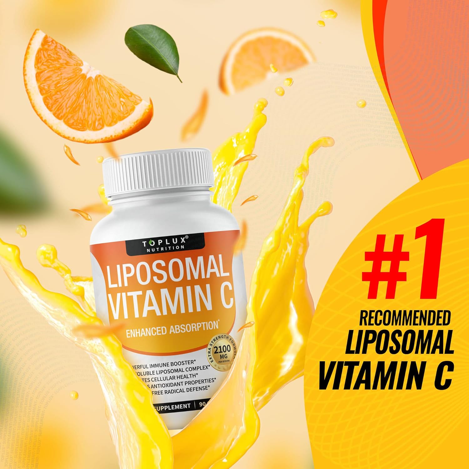 High Absorption Liposomal Vitamin C 2100mg for Immune Support & Collagen Booster - Powerful Antioxidant with MCT Oil & Sunflower Lecithin - Vegan Non-GMO Formula