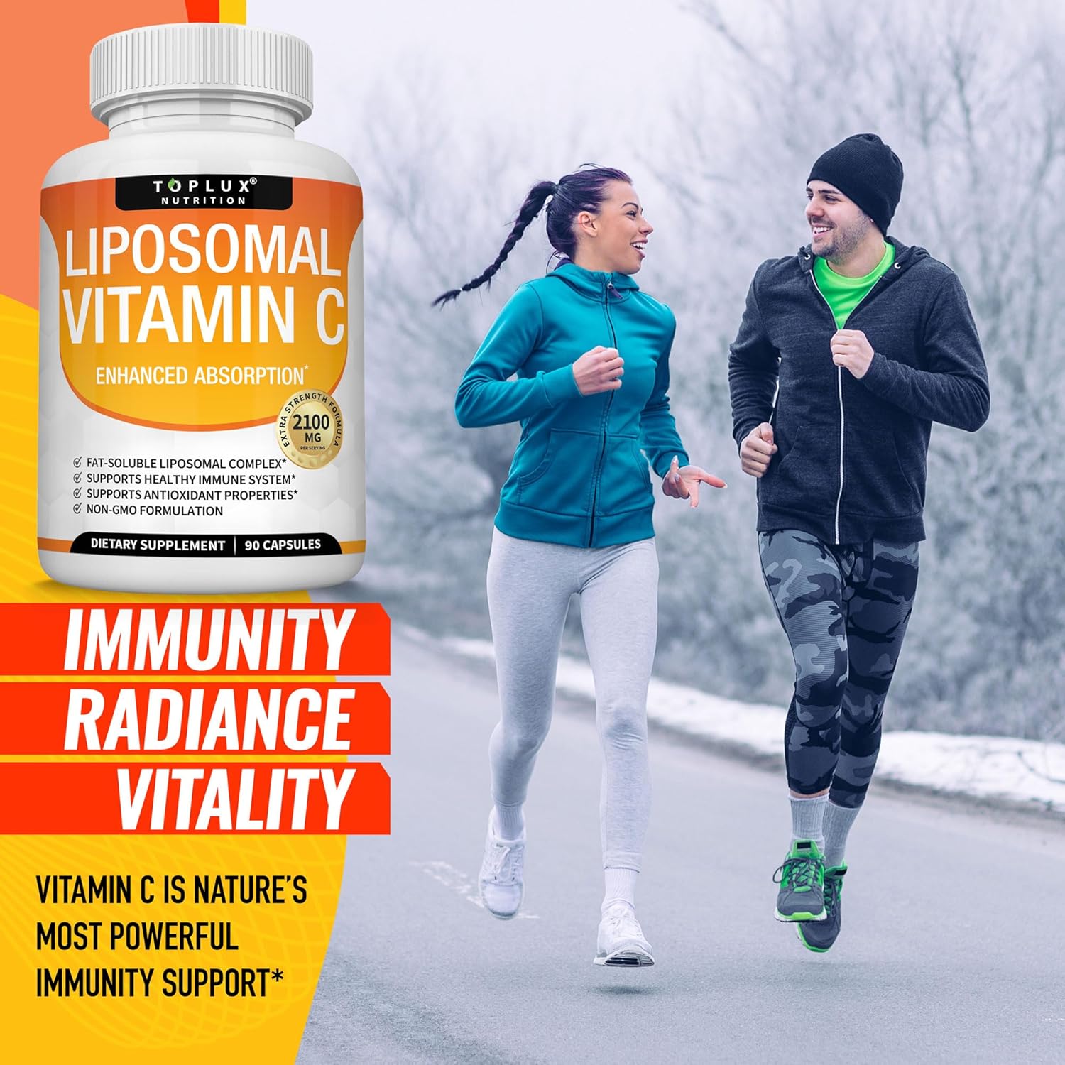 High Absorption Liposomal Vitamin C 2100mg for Immune Support & Collagen Booster - Powerful Antioxidant with MCT Oil & Sunflower Lecithin - Vegan Non-GMO Formula