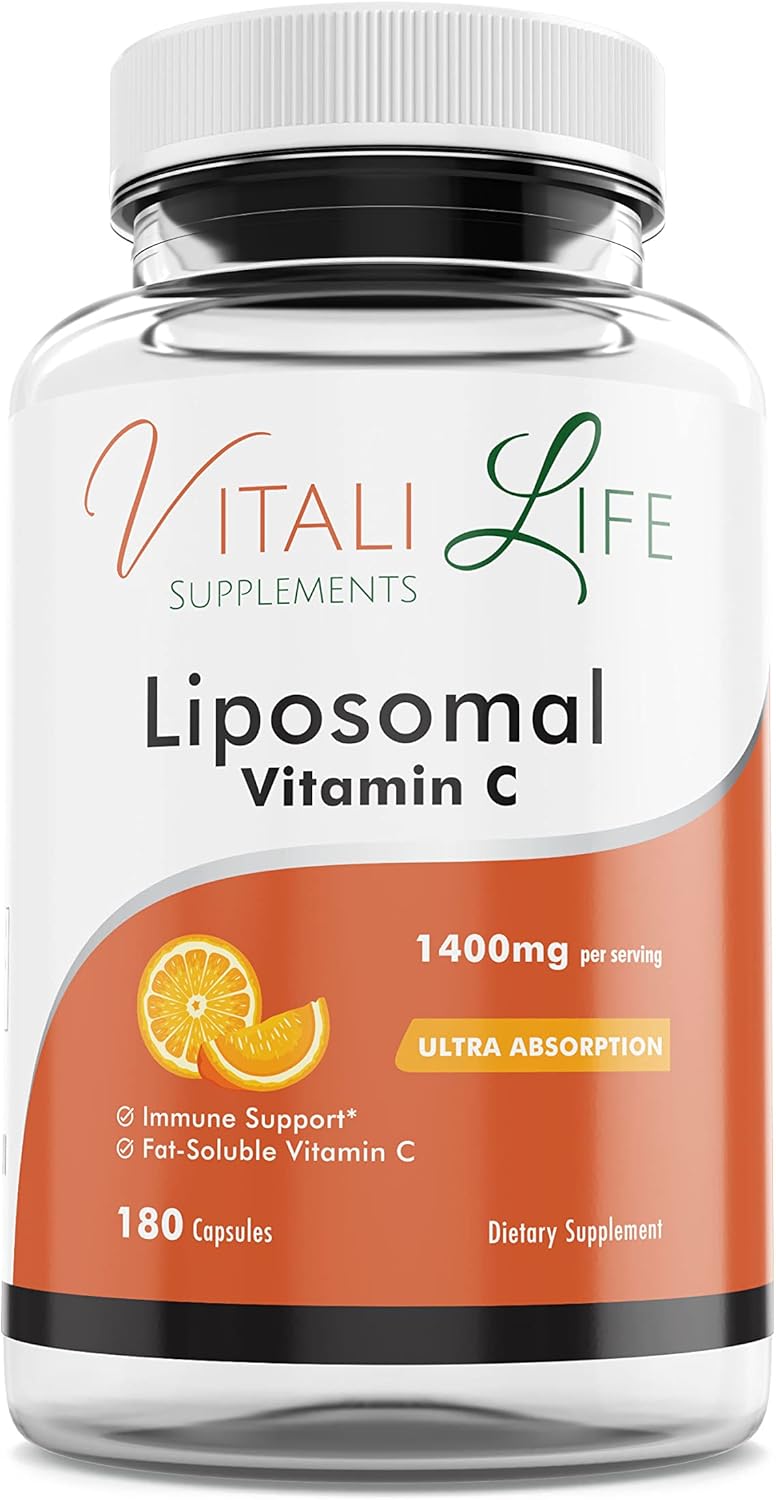 High Absorption Liposomal Vitamin C Capsules - 1400mg, 180 Count - Immune Support & Skin Health Booster
