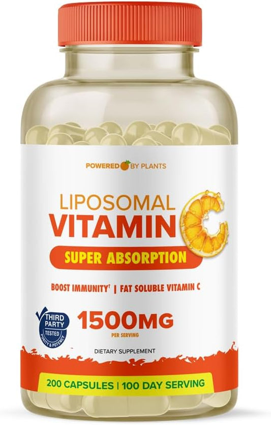 High Absorption Liposomal Vitamin C Capsules 1500mg - Immune System & Collagen Booster - 200 Capsules - Vegan Formula