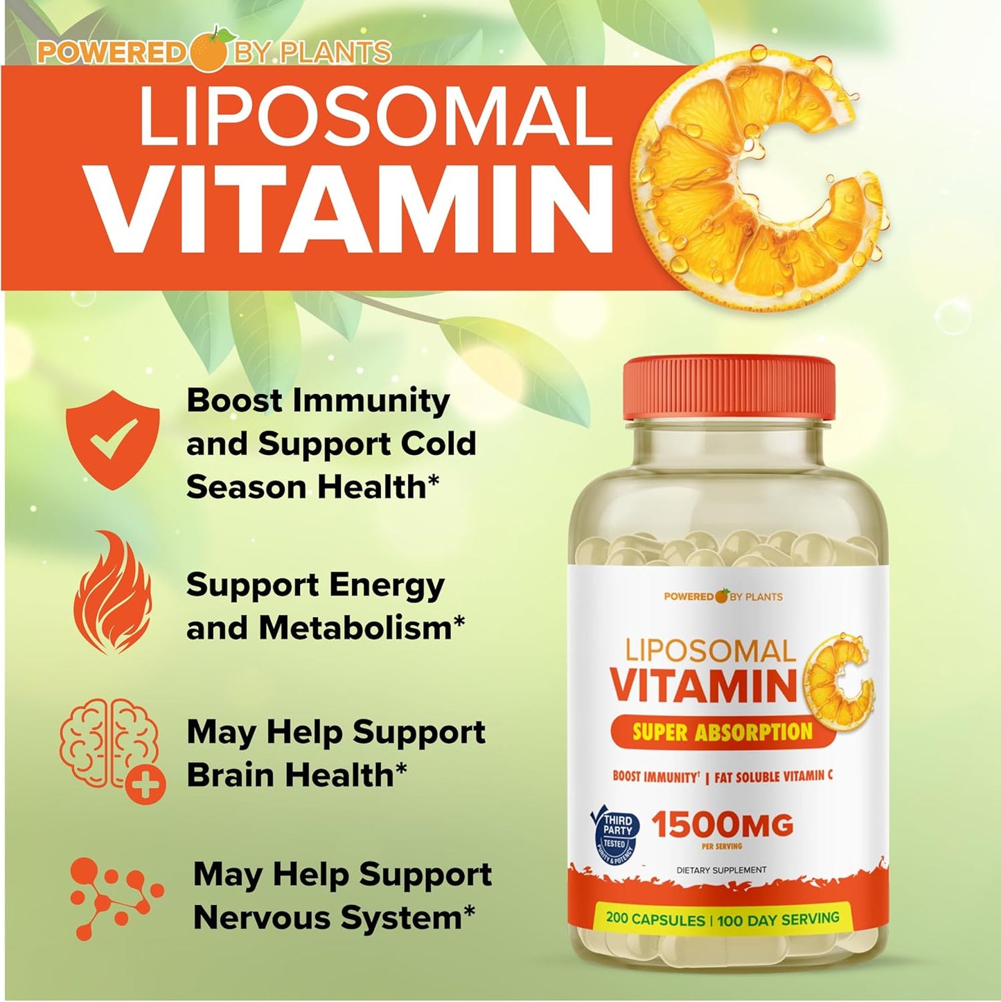 High Absorption Liposomal Vitamin C Capsules 1500mg - Immune System & Collagen Booster - 200 Capsules - Vegan Formula