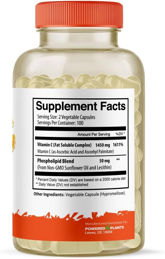 High Absorption Liposomal Vitamin C Capsules 1500mg - Immune System & Collagen Booster - 200 Capsules - Vegan Formula