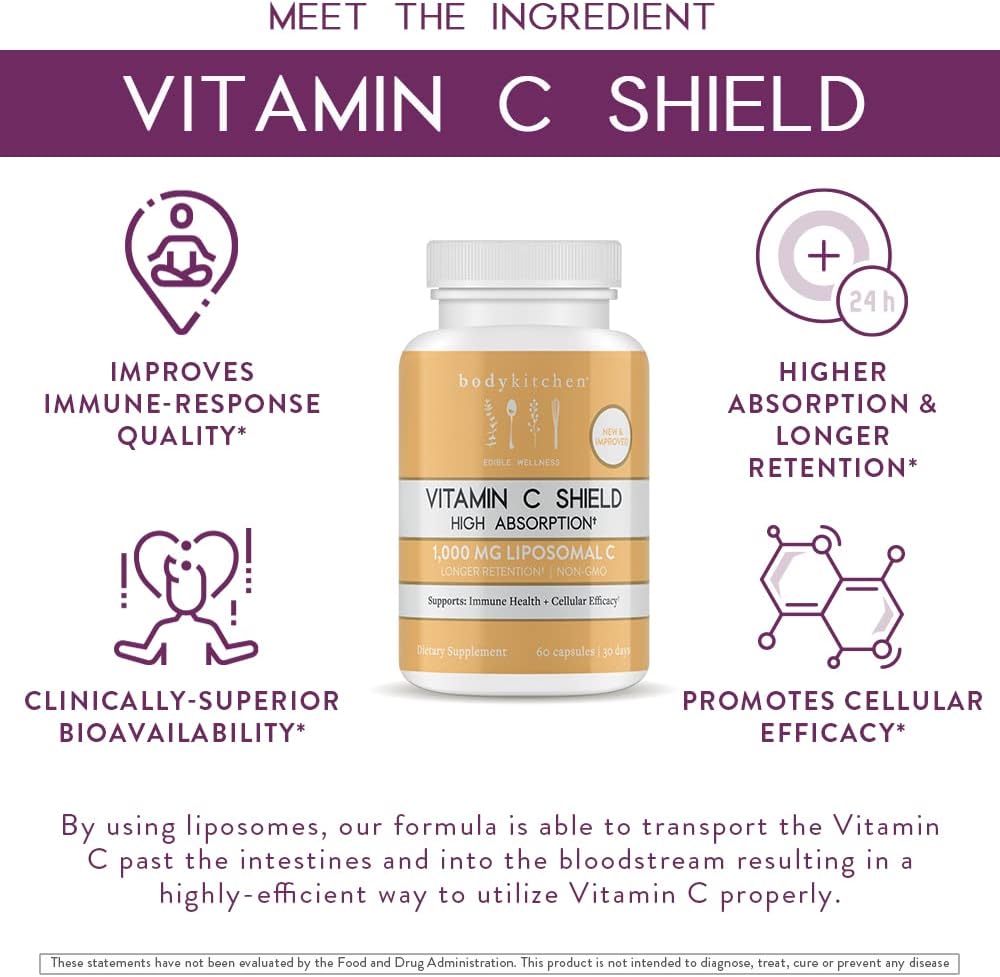 High Absorption Liposomal Vitamin C Shield with 1000mg PureWay-C for Immune Health - 60 Veggie Caps