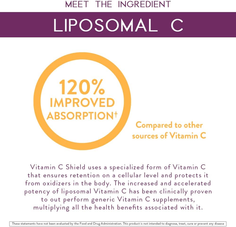 High Absorption Liposomal Vitamin C Shield with 1000mg PureWay-C for Immune Health - 60 Veggie Caps