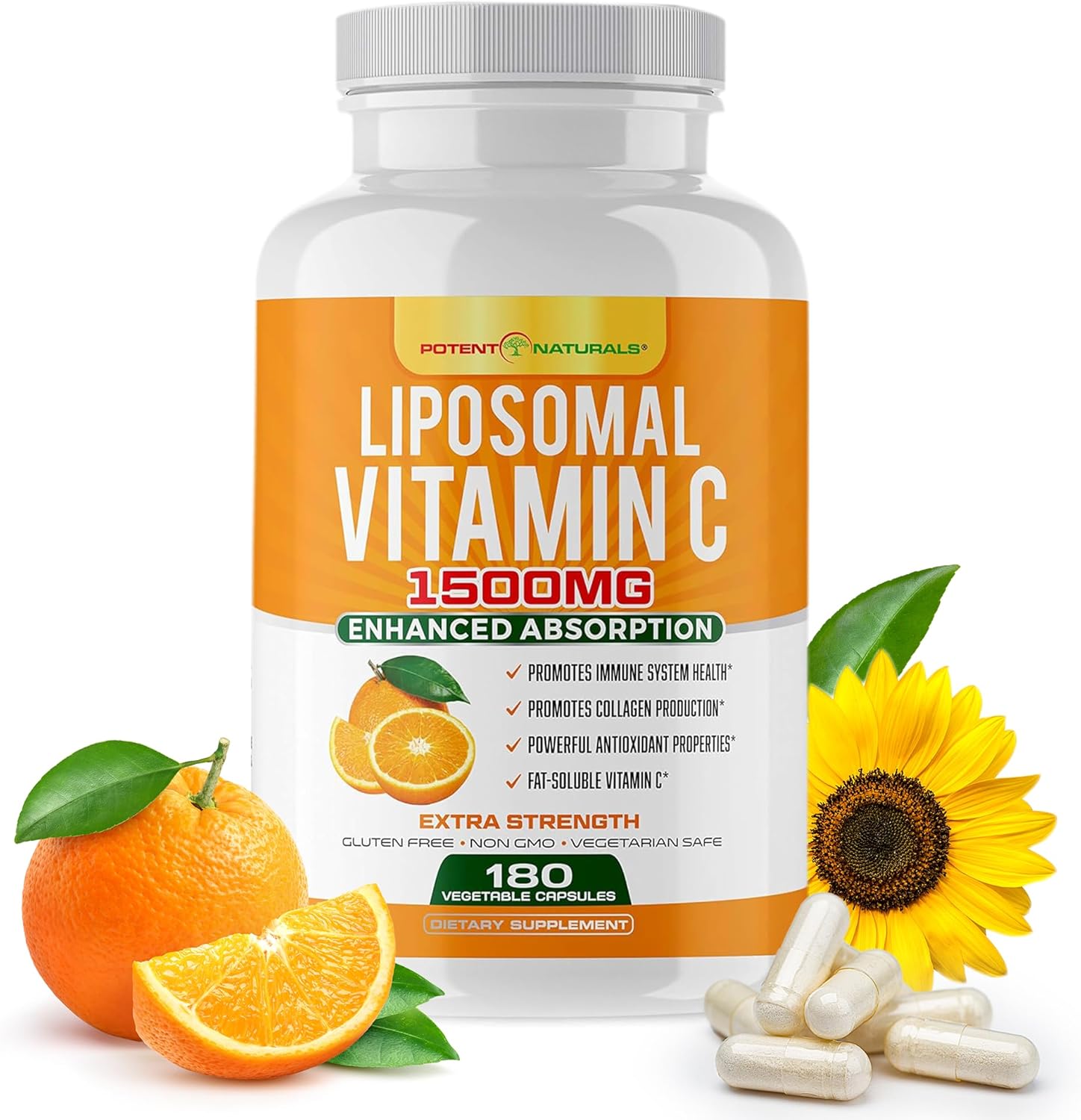 High Absorption Liposomal Vitamin C Supplement - 1500mg Ascorbic Acid Capsules for Immune Support & Collagen Production - 180 Count