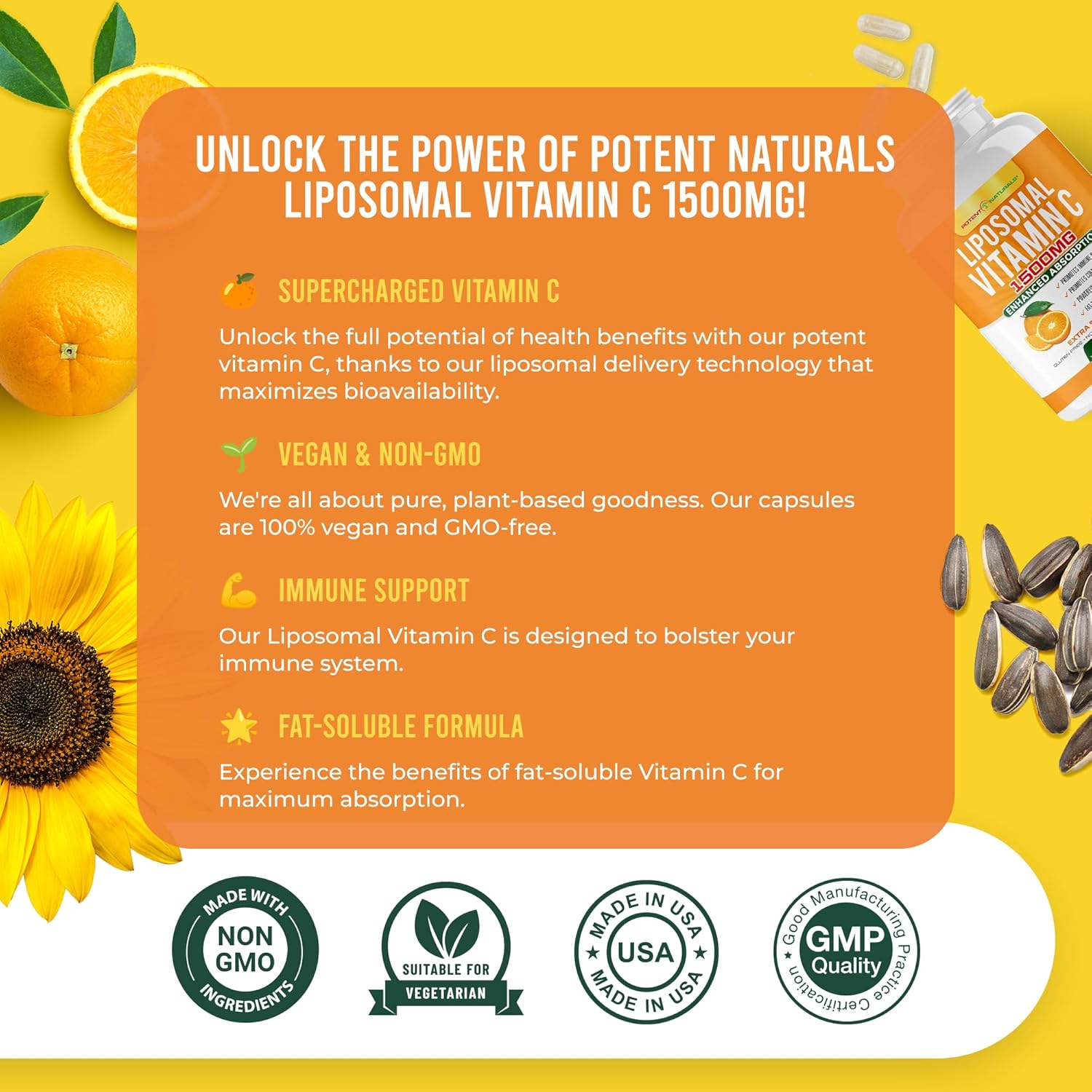 High Absorption Liposomal Vitamin C Supplement - 1500mg Ascorbic Acid Capsules for Immune Support & Collagen Production - 180 Count