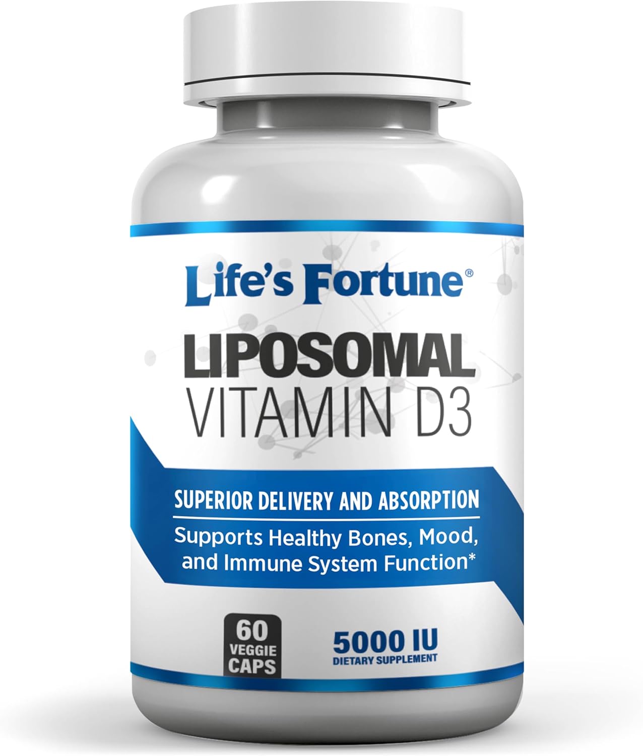 High Absorption Liposomal Vitamin D3 5000 IU Supplement for Healthy Bones, Mood, and Immune System - Non-GMO, 60 Veggie Caps
