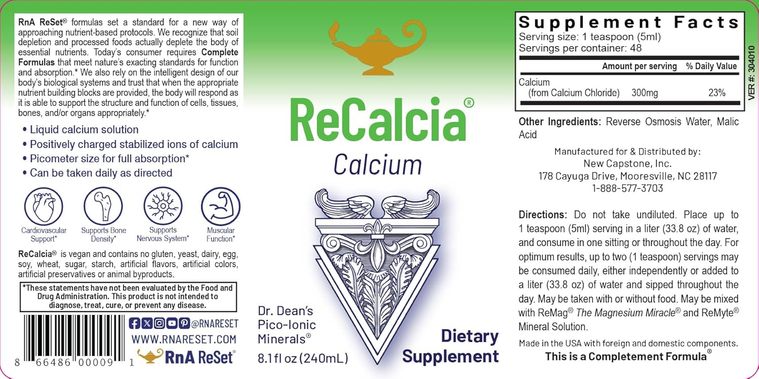 High Absorption Liquid Calcium Solution by Dr. Carolyn Dean - 240 MLS, High Concentration PicoMeter Calcium