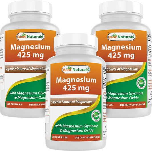 High Absorption Magnesium 425mg - 540 Veggie Capsules, Chelated Glycinate & Oxide, Non-GMO, Gluten Free for Muscle Relaxation - BoostGo Australia