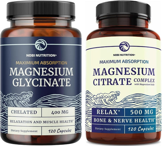 High Absorption Magnesium Complex Bundle - Includes 400mg Magnesium Glycinate & 500mg Magnesium Citrate (120ct ea) for Calm, Relaxation, Digestion & Muscle Support - Non-GMO - BoostGo Australia