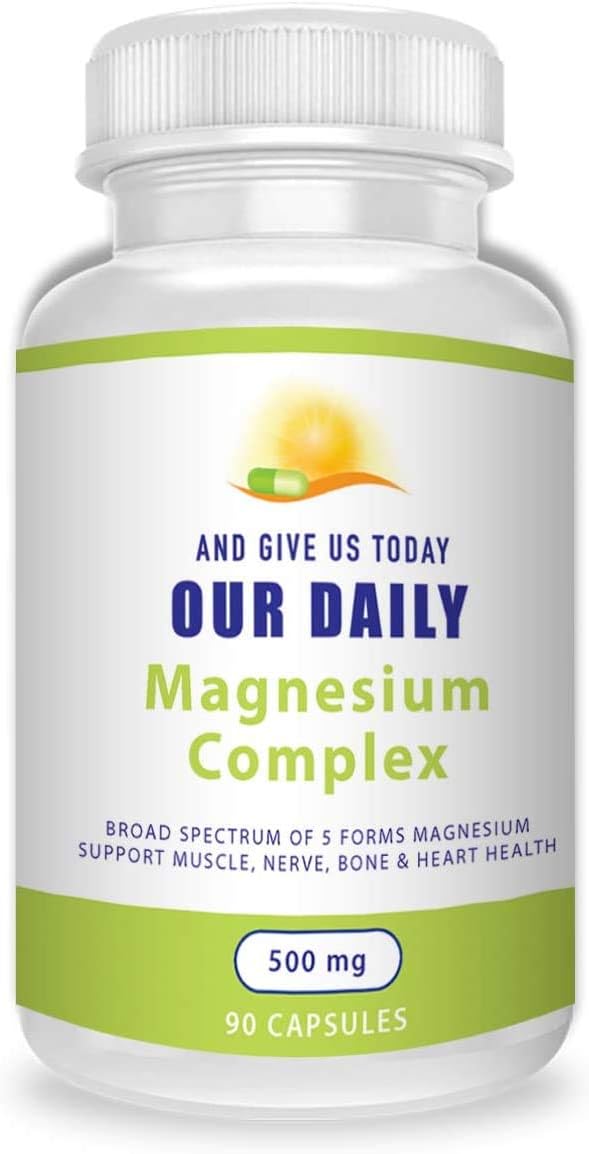 High Absorption Magnesium Complex Supplement (500mg / 90 Capsules) - Blend of Aspartate, Oxide, Glycinate, Gluconate & Citrate - Non GMO Formula for Daily Use