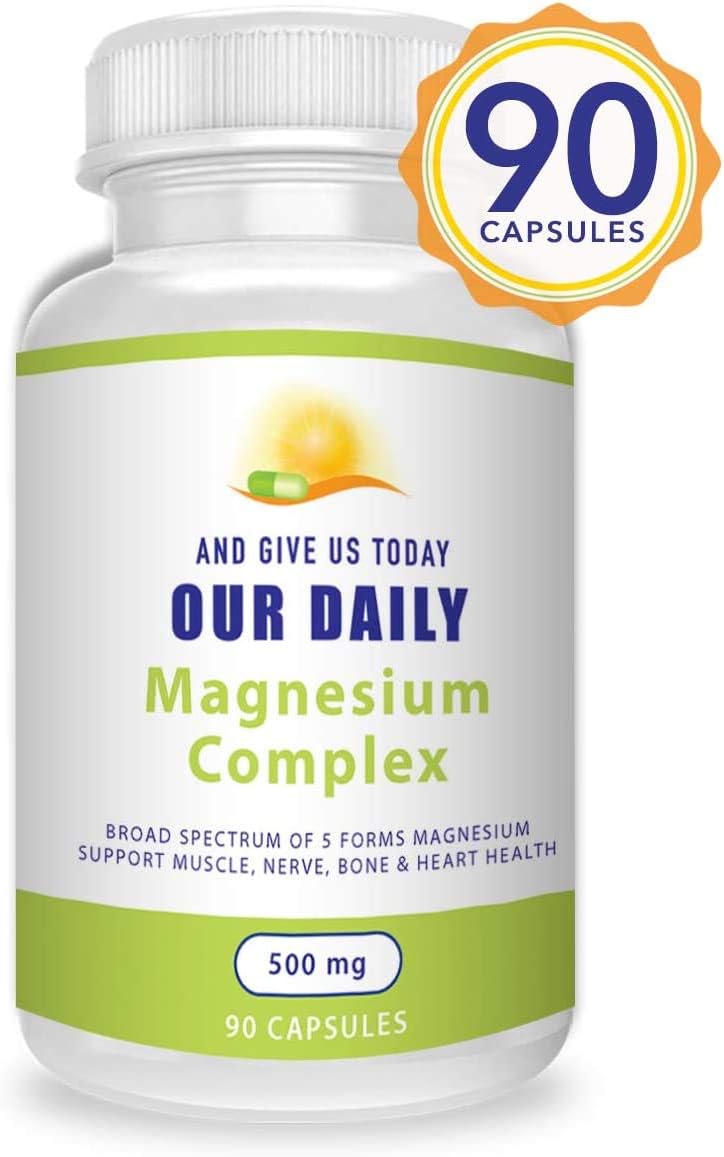 High Absorption Magnesium Complex Supplement (500mg / 90 Capsules) - Blend of Aspartate, Oxide, Glycinate, Gluconate & Citrate - Non GMO Formula for Daily Use