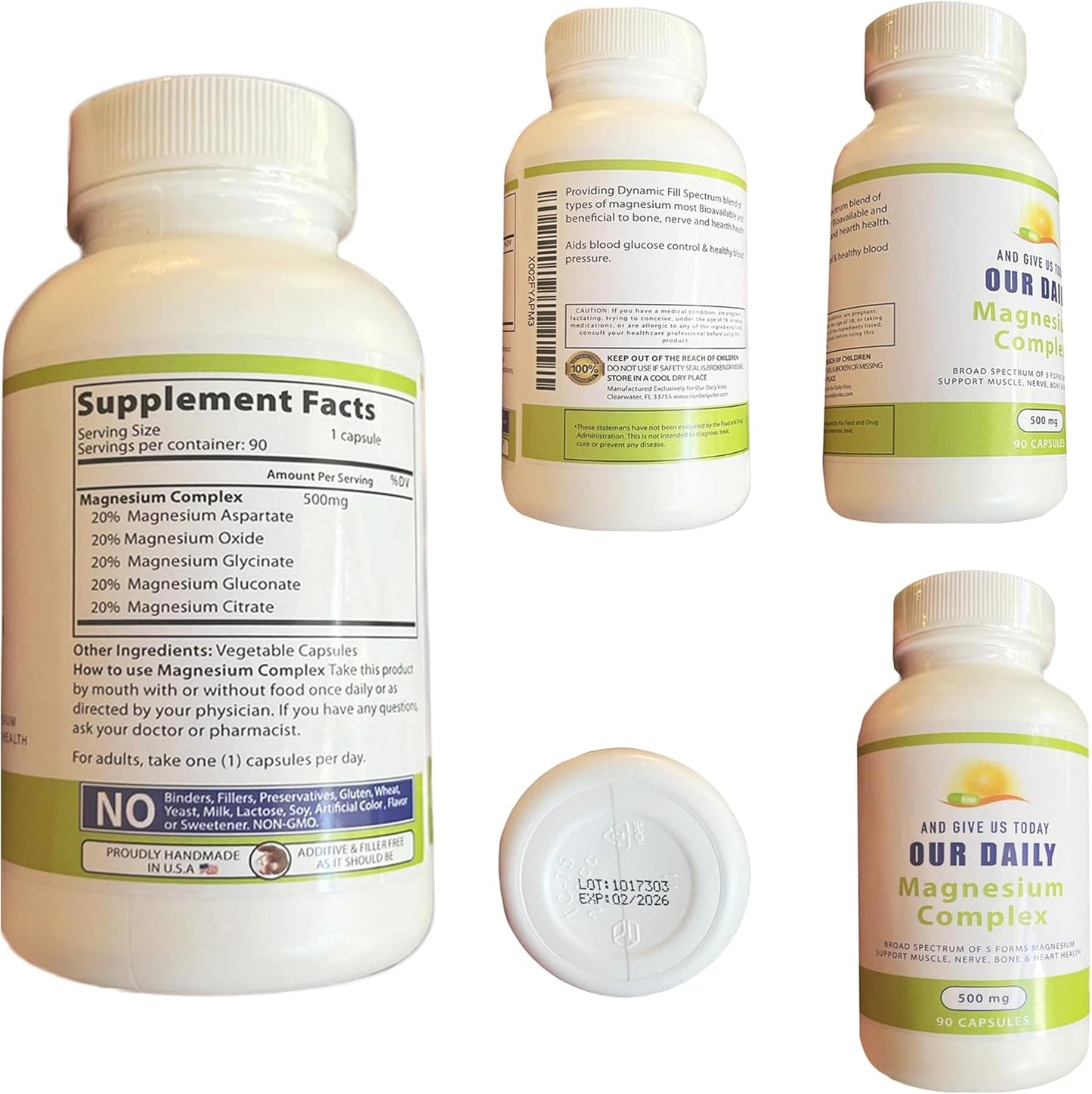 High Absorption Magnesium Complex Supplement (500mg / 90 Capsules) - Blend of Aspartate, Oxide, Glycinate, Gluconate & Citrate - Non GMO Formula for Daily Use