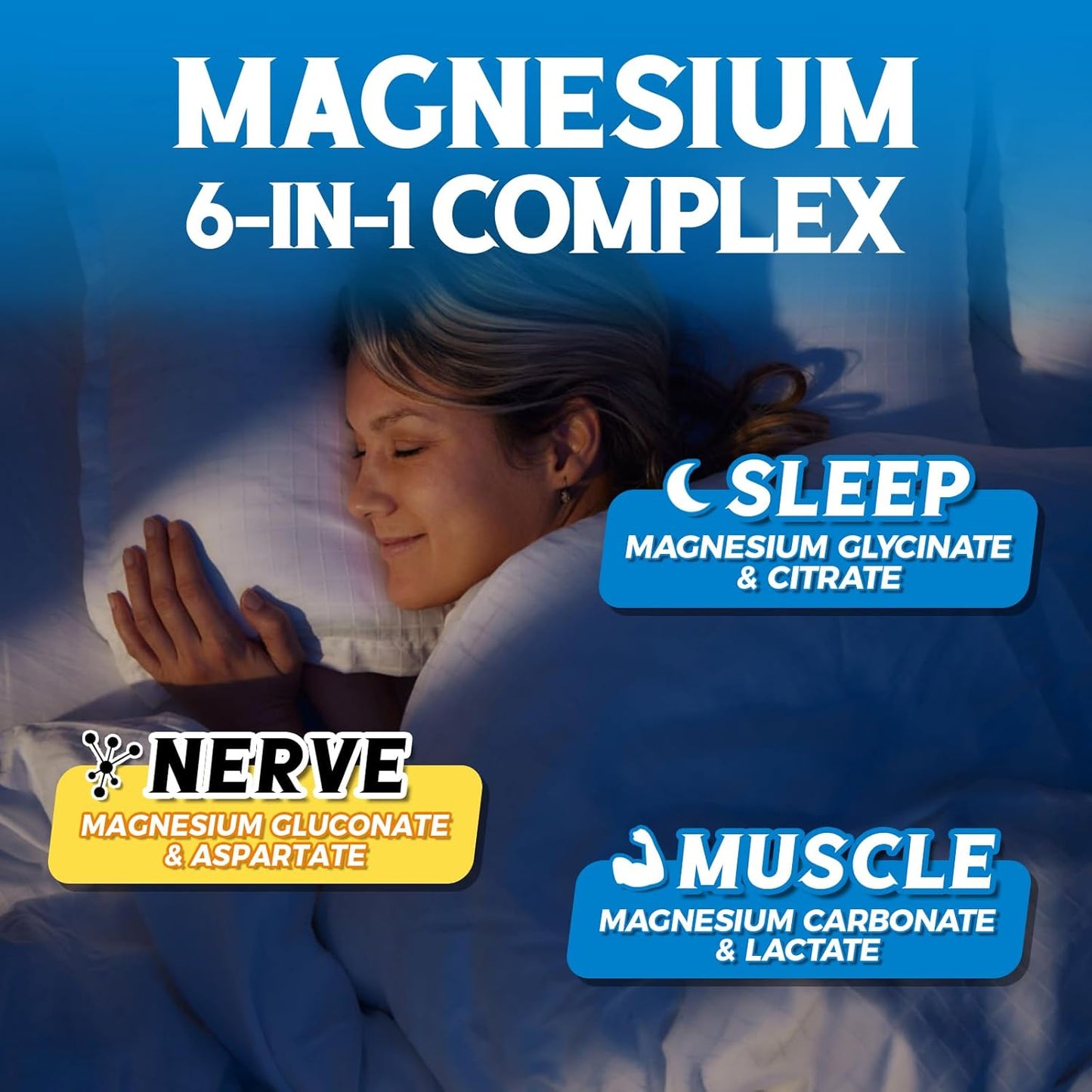 High Absorption Magnesium Complex Supplement for Sleep, Nerve & Muscle Health - 1160mg, 90 Vegan Capsules