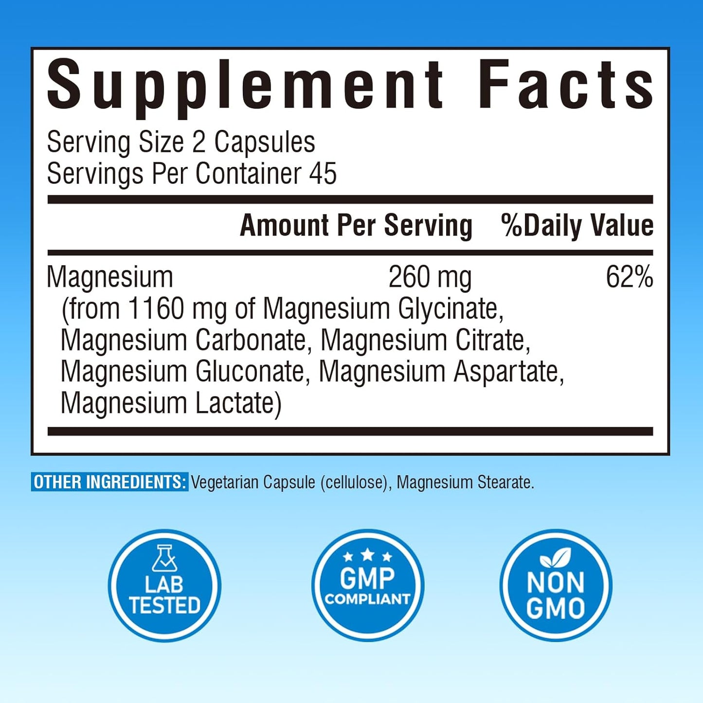 High Absorption Magnesium Complex Supplement for Sleep, Nerve & Muscle Health - 1160mg, 90 Vegan Capsules