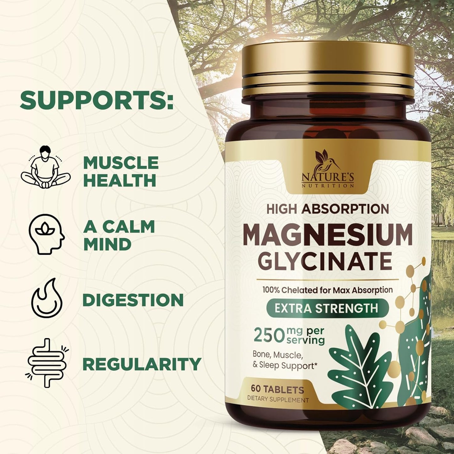 High Absorption Magnesium Glycinate 250mg Capsules - Vegan & Non-GMO - 60 Count