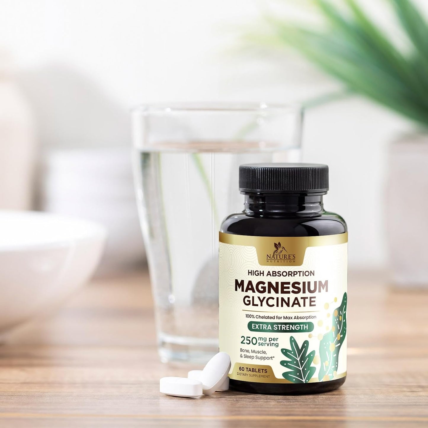High Absorption Magnesium Glycinate 250mg Capsules - Vegan & Non-GMO - 60 Count