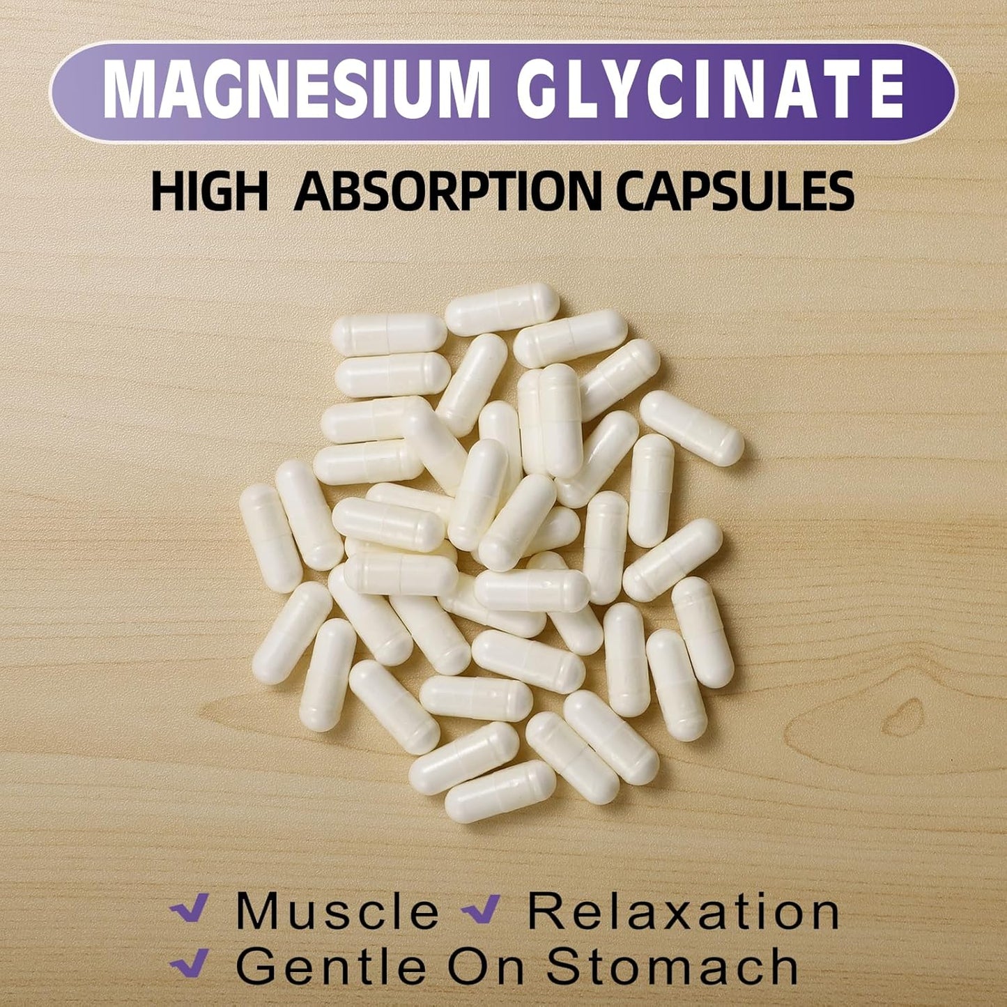 High Absorption Magnesium Glycinate 400 MG - Non-GMO, Gentle On Stomach - 180 Vegetarian Capsules