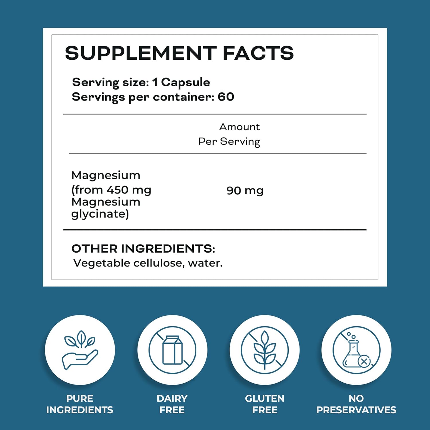 High Absorption Magnesium Glycinate 450mg Capsules for Muscle, Stress, and Bone Health - Non-GMO & Gluten-Free Formula - 60 Count