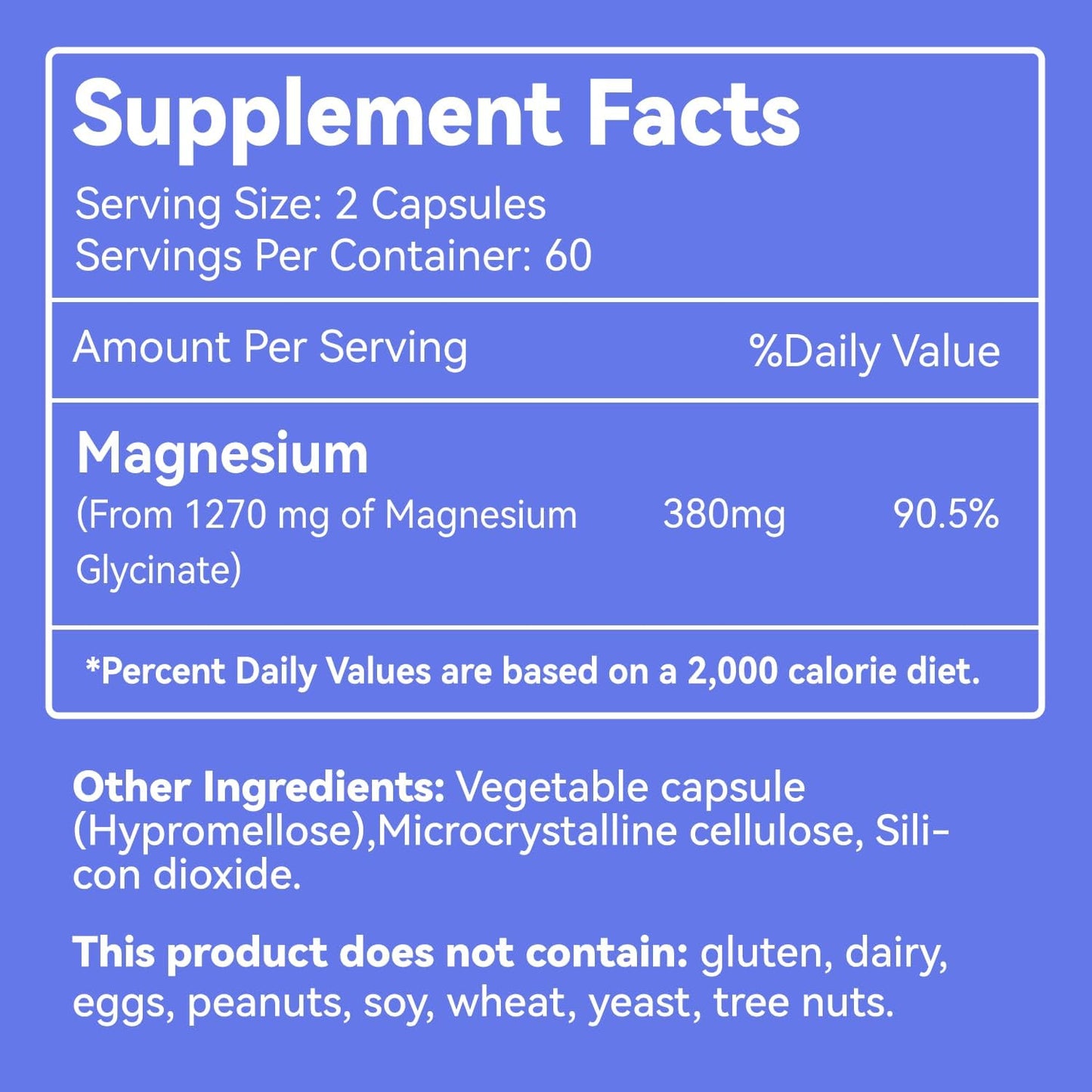 High Absorption Magnesium Glycinate Capsules - 1270mg Supplement with 380mg Magnesium - Non-GMO, Gluten-Free - 120 Capsules