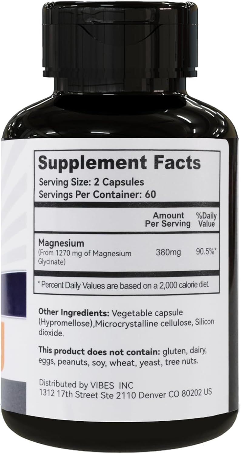 High Absorption Magnesium Glycinate Capsules - 1270mg Supplement with 380mg Magnesium - Non-GMO, Gluten-Free - 120 Capsules