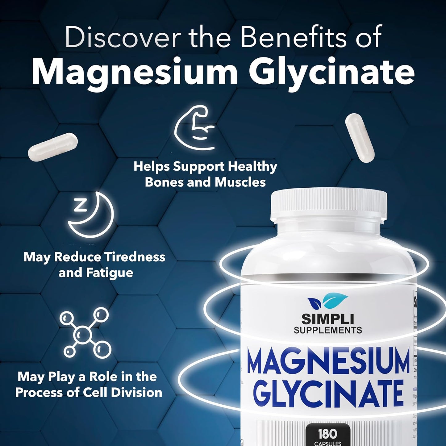 High Absorption Magnesium Glycinate Capsules for Sleep | Vegan | 180 Count | 400mg Magnesium Glycinate Supplements by Simpli