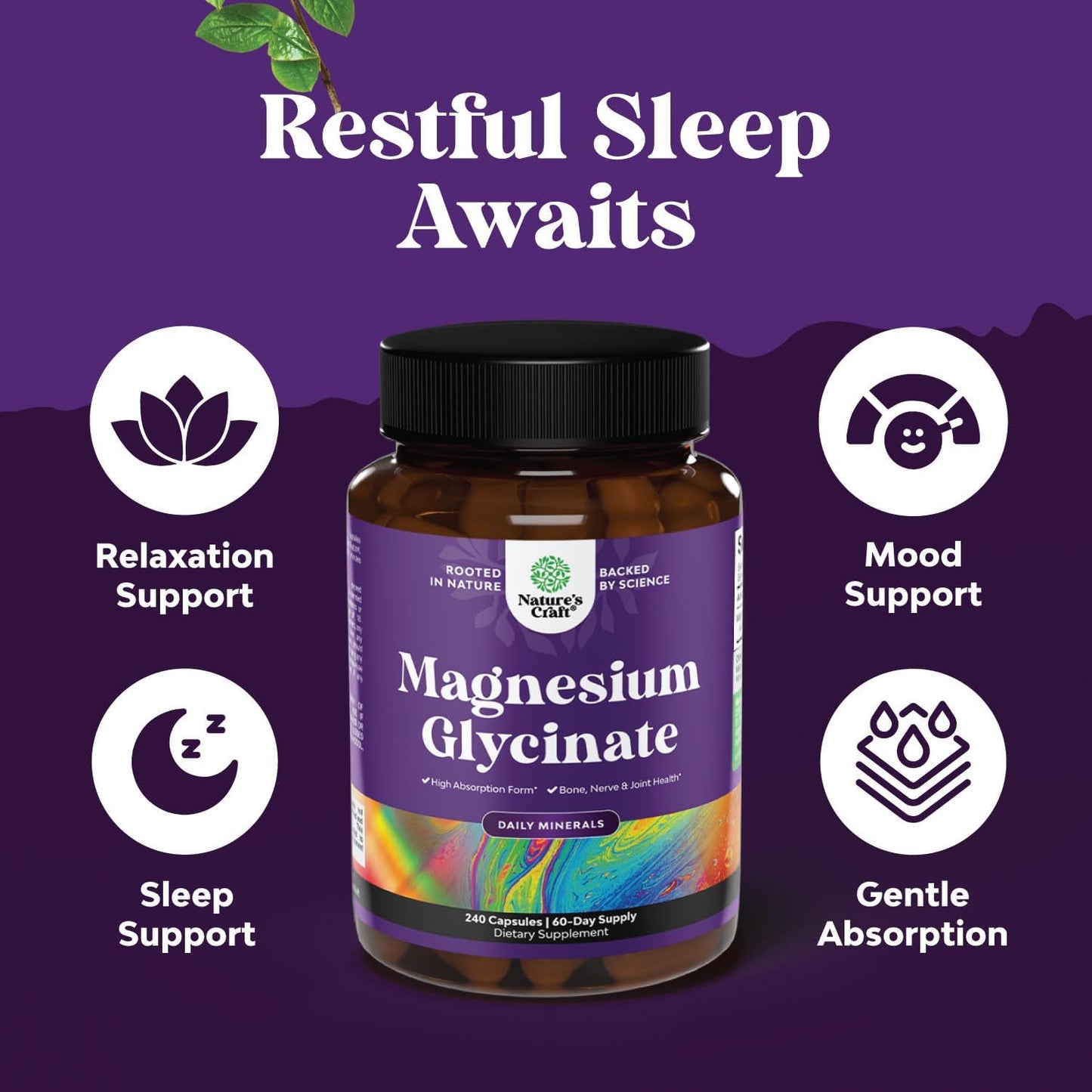 High Absorption Magnesium Glycinate Capsules for Sleep, Muscle, Bone & Nerve Support - 500mg, Chelated, GMP Certified - 240 Count