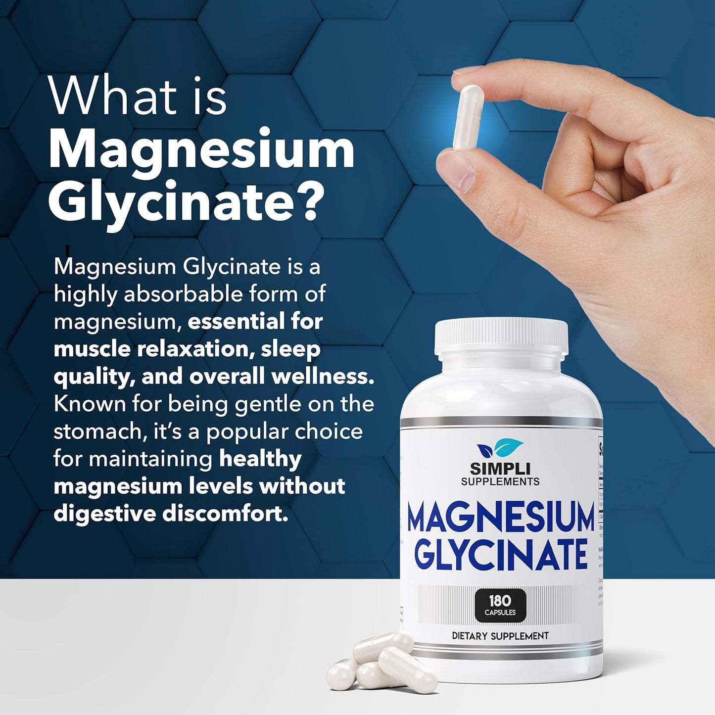 High Absorption Magnesium Glycinate Capsules for Sleep | Vegan | 180 Count | 400mg Magnesium Glycinate Supplements by Simpli