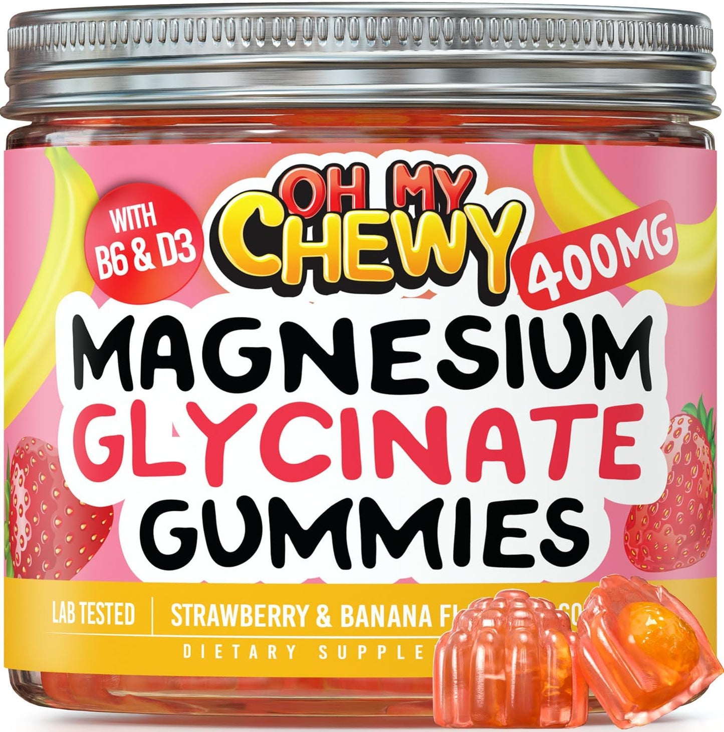 High Absorption Magnesium Glycinate Gummies 400MG for Sleep, Calm, & Muscle Relaxation - Kids, Teens, Adults - B6 & D3 - Gelatin Free - 120 Count