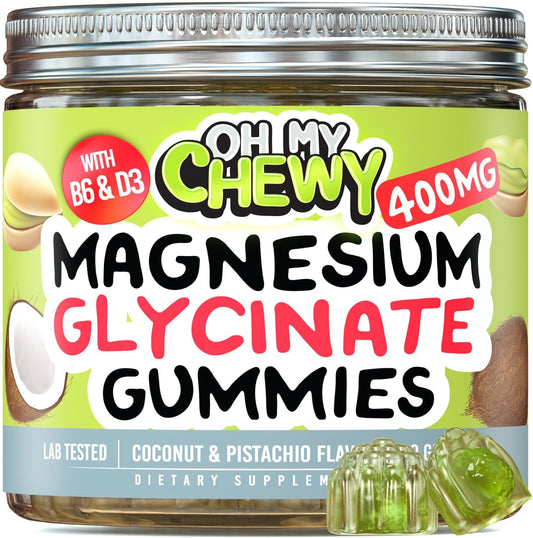 High Absorption Magnesium Glycinate Gummies 400MG with B6 & D3 - Sleep, Calm, Muscle Relaxation - Gelatin Free - 120 Count