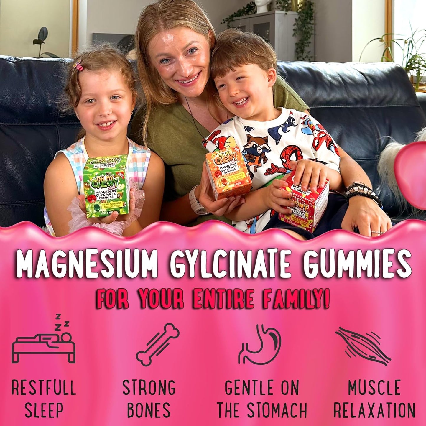 High Absorption Magnesium Glycinate Gummies 400MG for Sleep, Calm, & Muscle Relaxation - Kids, Teens, Adults - B6 & D3 - Gelatin Free - 120 Count