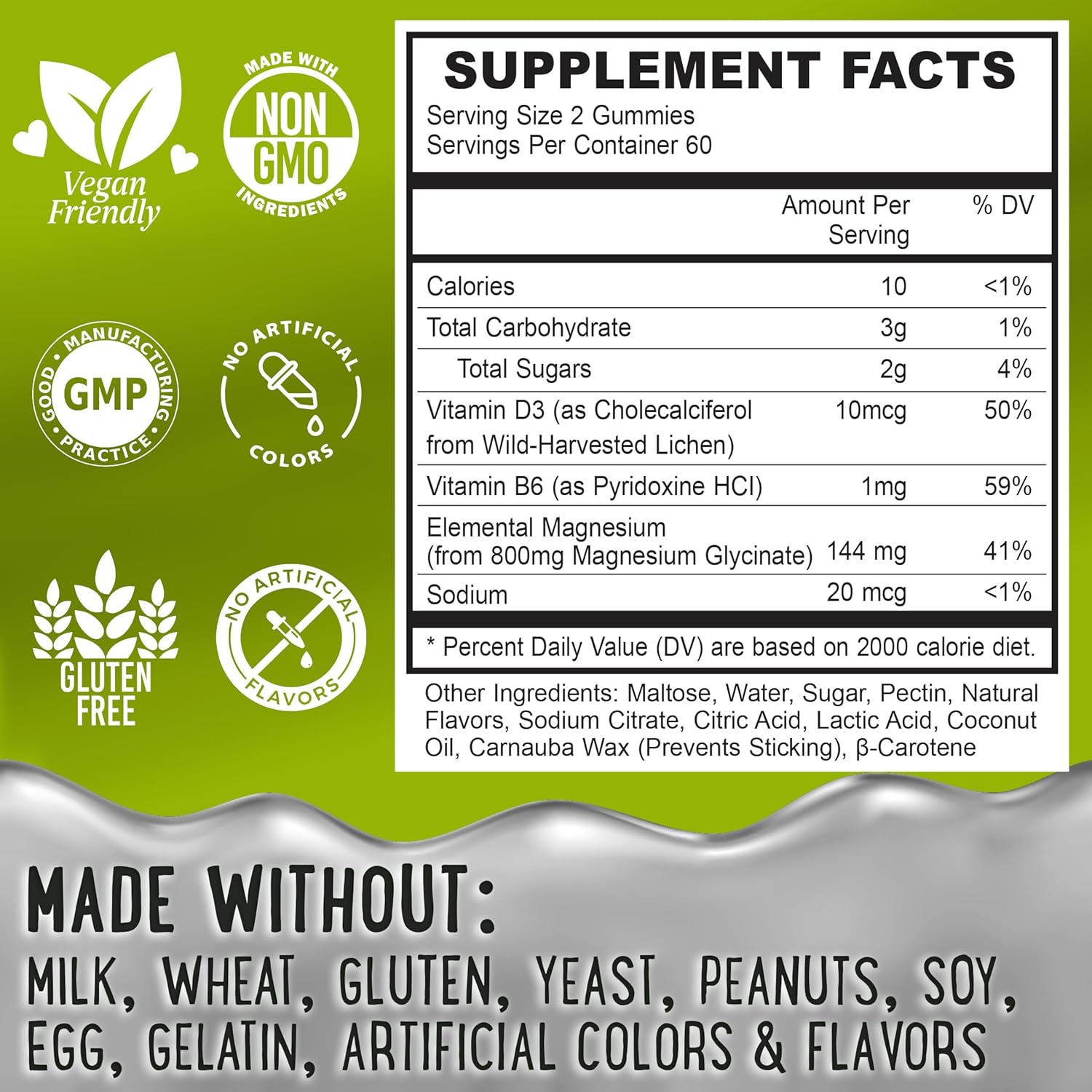 High Absorption Magnesium Glycinate Gummies 400MG with B6 & D3 - Sleep, Calm, Muscle Relaxation - Gelatin Free - 120 Count