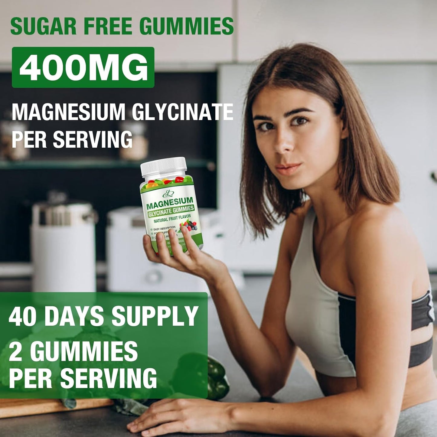 High Absorption Magnesium Glycinate Gummies 600mg for Adults & Kids, Potassium Magnesium Supplement for Sleep - 80 Count