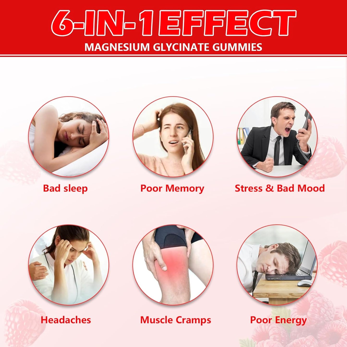 High Absorption Magnesium Glycinate Gummies with Magnesium Malate, K2 & D3 for Sleep, Stress Relief, Nerve Support - Raspberry Flavor - 60 Count