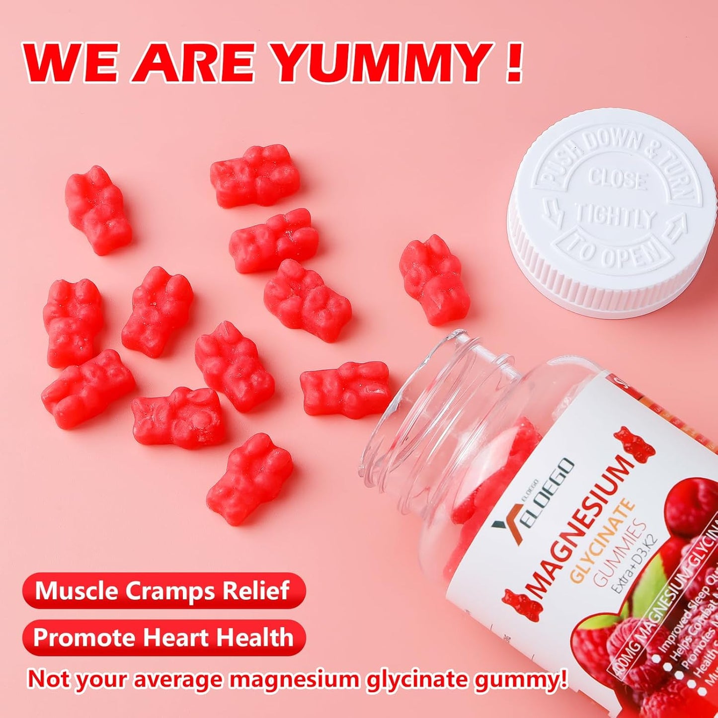 High Absorption Magnesium Glycinate Gummies with Magnesium Malate, K2 & D3 for Sleep, Stress Relief, Nerve Support - Raspberry Flavor - 60 Count