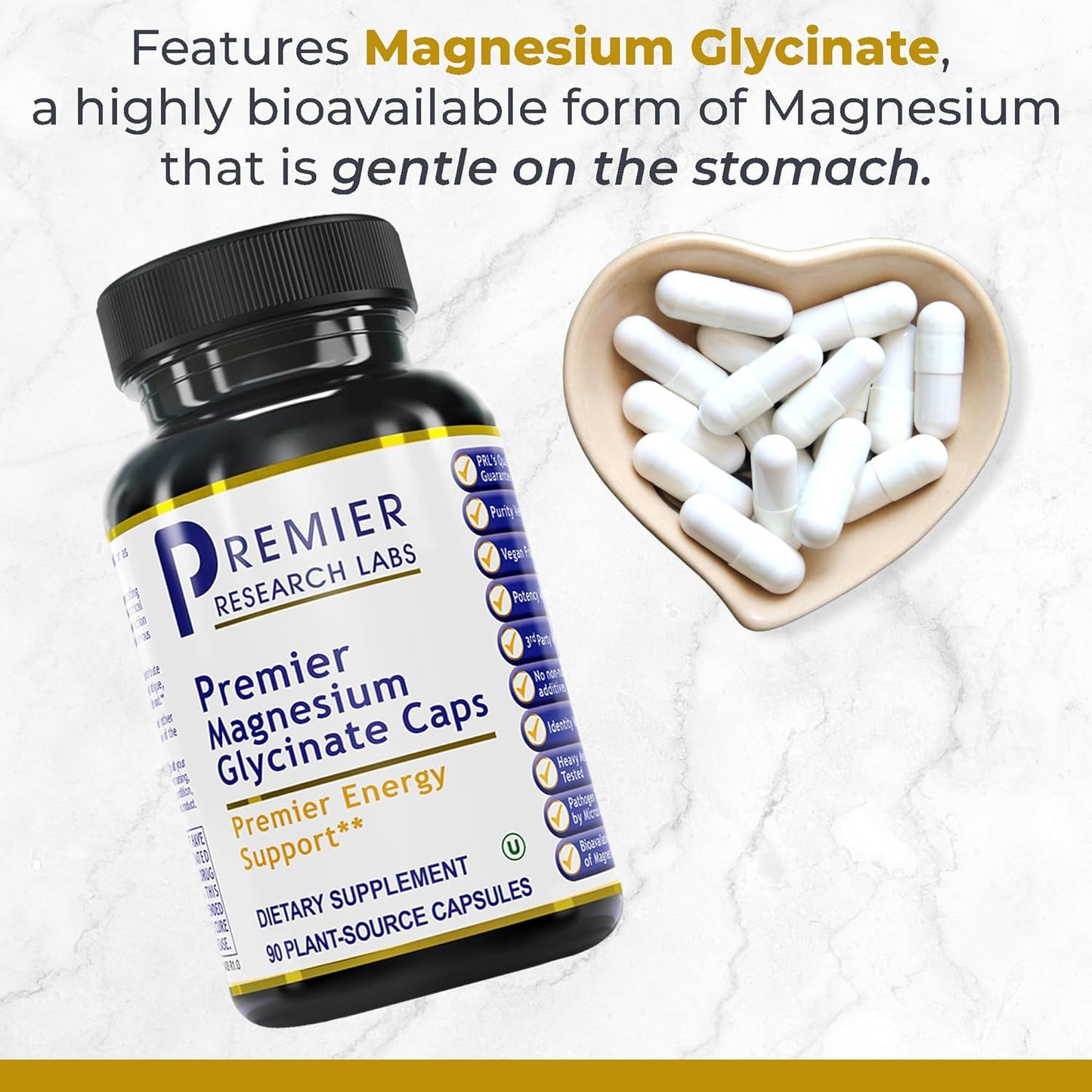 High Absorption Magnesium Glycinate Supplement - Pure, Chelated, Vegan, 90 Capsules - Supports Sleep Quality and Energy Levels