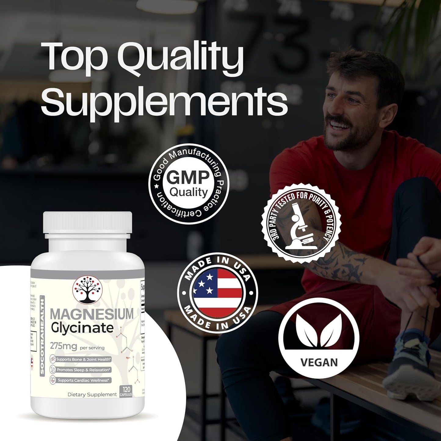 High Absorption Magnesium Glycinate Supplement for Sleep, Relaxation, Bone & Joint Health - Supports Cardiac Wellness - Chelated - 120 Vegan Capsules