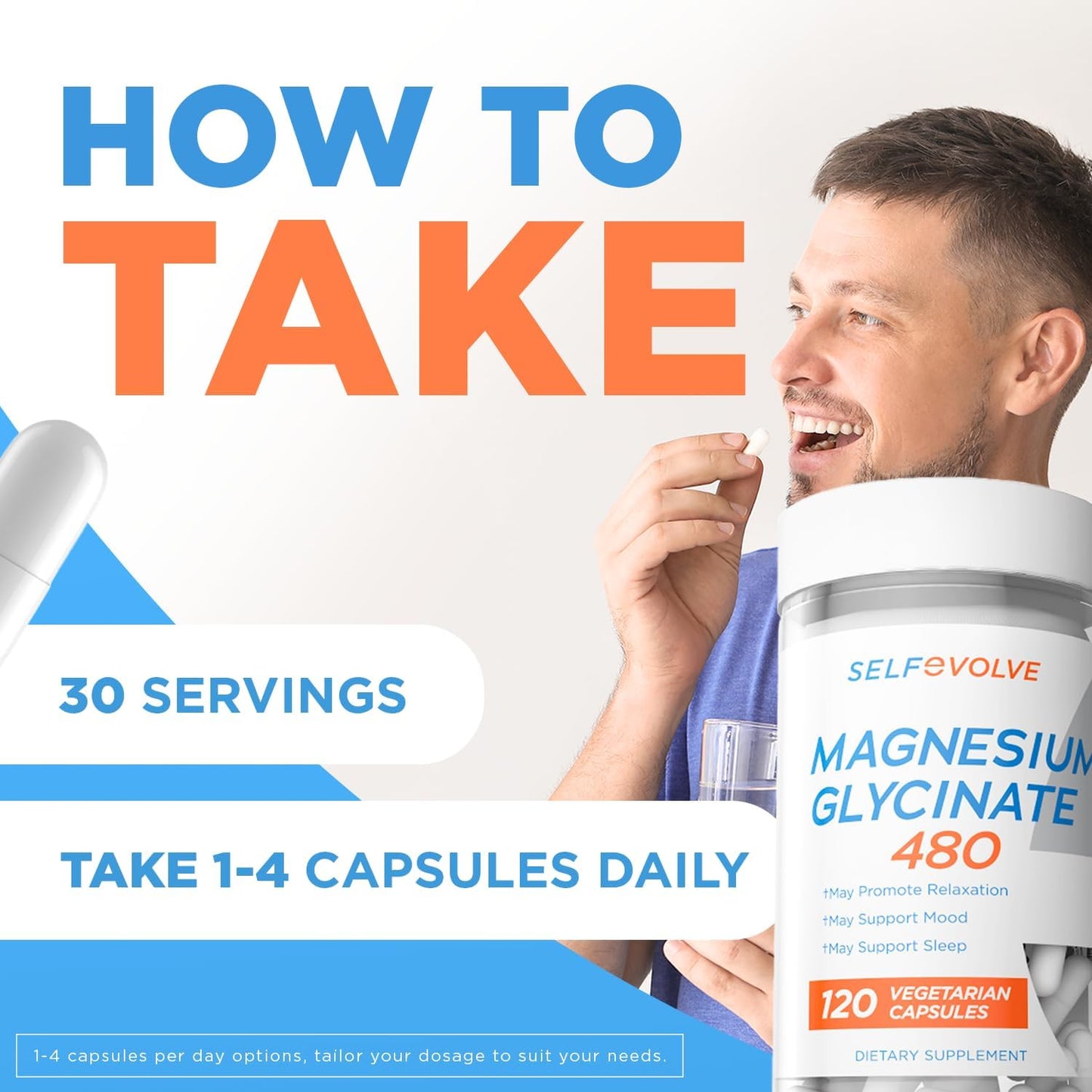 High Absorption Magnesium Glycinate Supplement for Stress Relief, Sleep, Heart Health - 120 Capsules