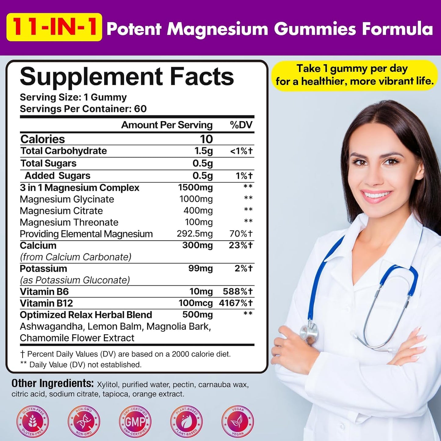 High Absorption Magnesium Gummies for Adults 1500mg with Triple Complex - Glycinate, Citrate, l-threonate, Ashwagandha - Rest, Relaxation, Muscle, Bone - 720 Gummies