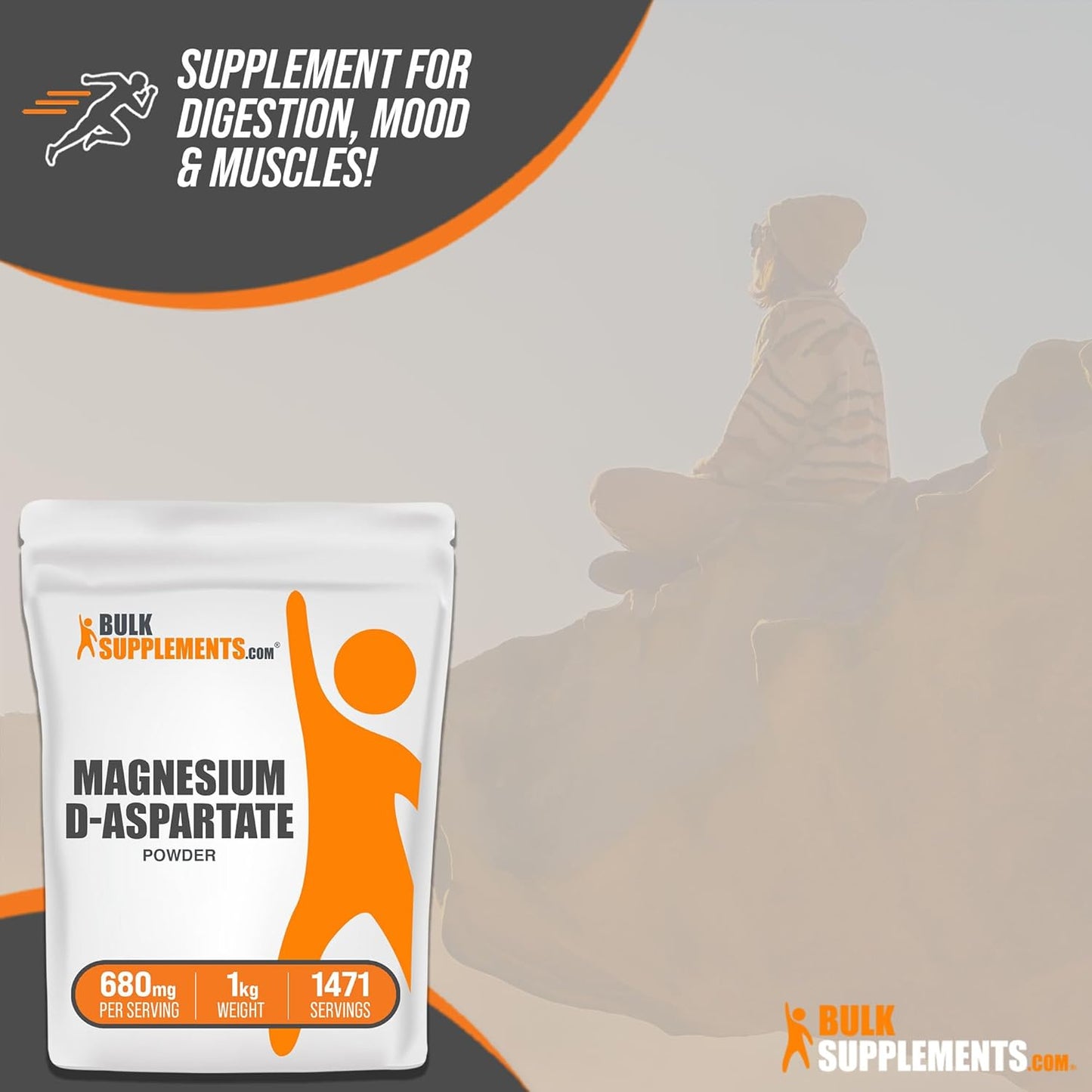 High Absorption Magnesium Supplement Powder - Gluten Free, 680mg (49mg Magnesium) - 1kg (2.2 lbs) - BulkSupplements.com