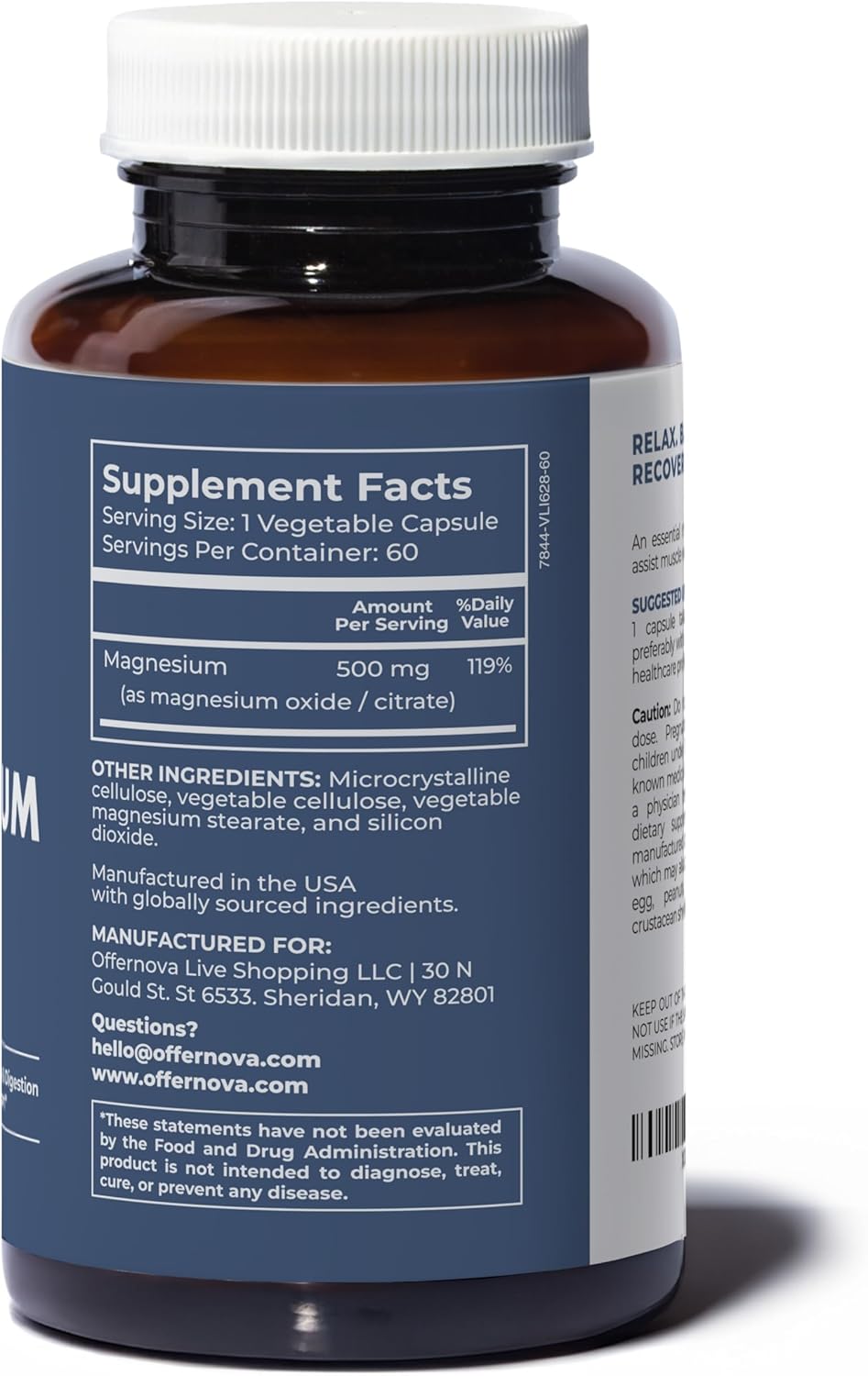 High Absorption Magnesium Ultra Supplement - 500mg Vegan Citrate & Oxide Complex for Sleep, Digestion, Muscle Health - Constipation Relief - Men & Women