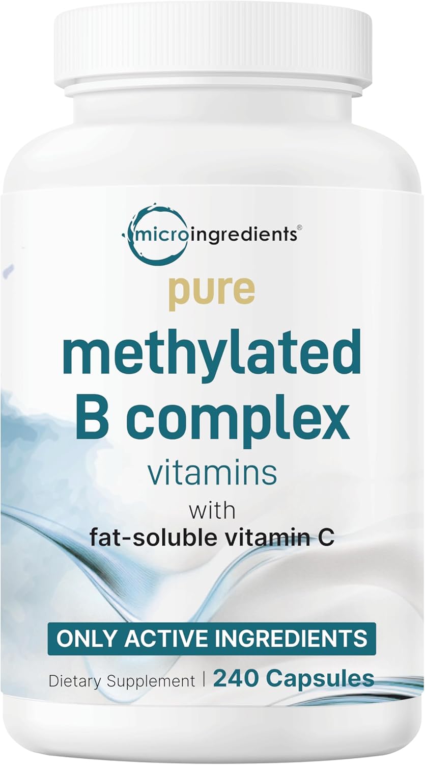 High Absorption Methylated B Complex Capsules with Fat-Soluble Vitamin C - 240 Pure Capsules, 11-in-1 Formula with Active Ingredients