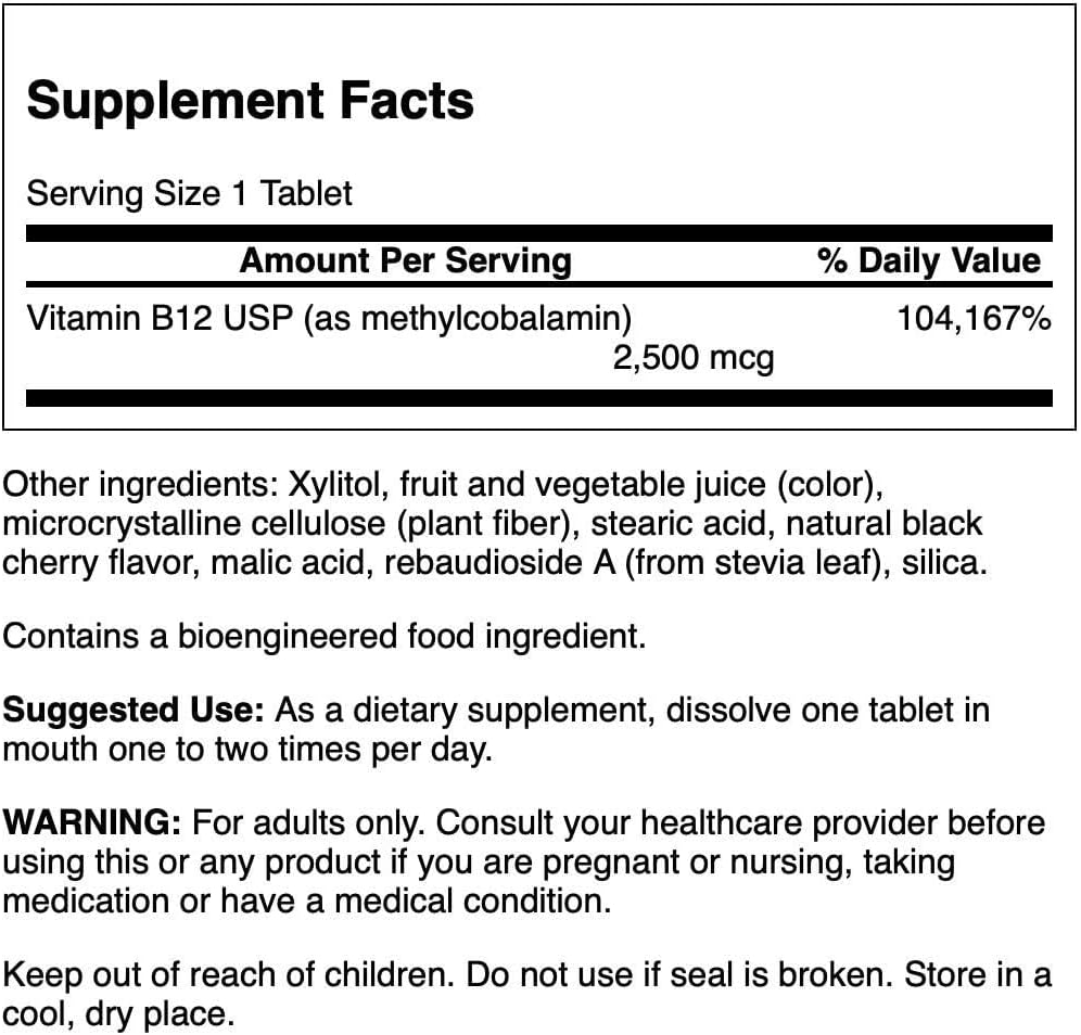 High Absorption Methylcobalamin Vitamin B-12 2.5mg Tablets by Swanson - 60 Count