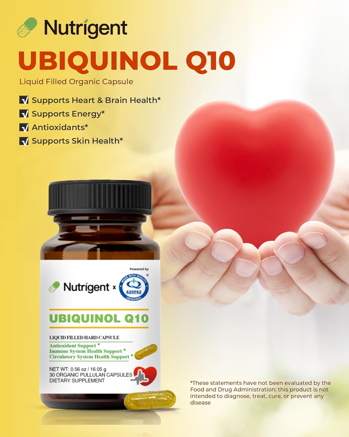 High Absorption Nutrigent Ubiquinol CoQ10 75 mg Liquid Capsules - Organic Heart Health & Energy Production Antioxidant Supplement - 30 Count